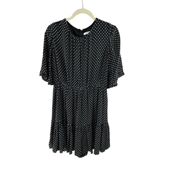 Derek Lam 10 Crosby Polka Dot Tiered Mini Dress Size 10 Black White Retro Flowy - Picture 5 of 9